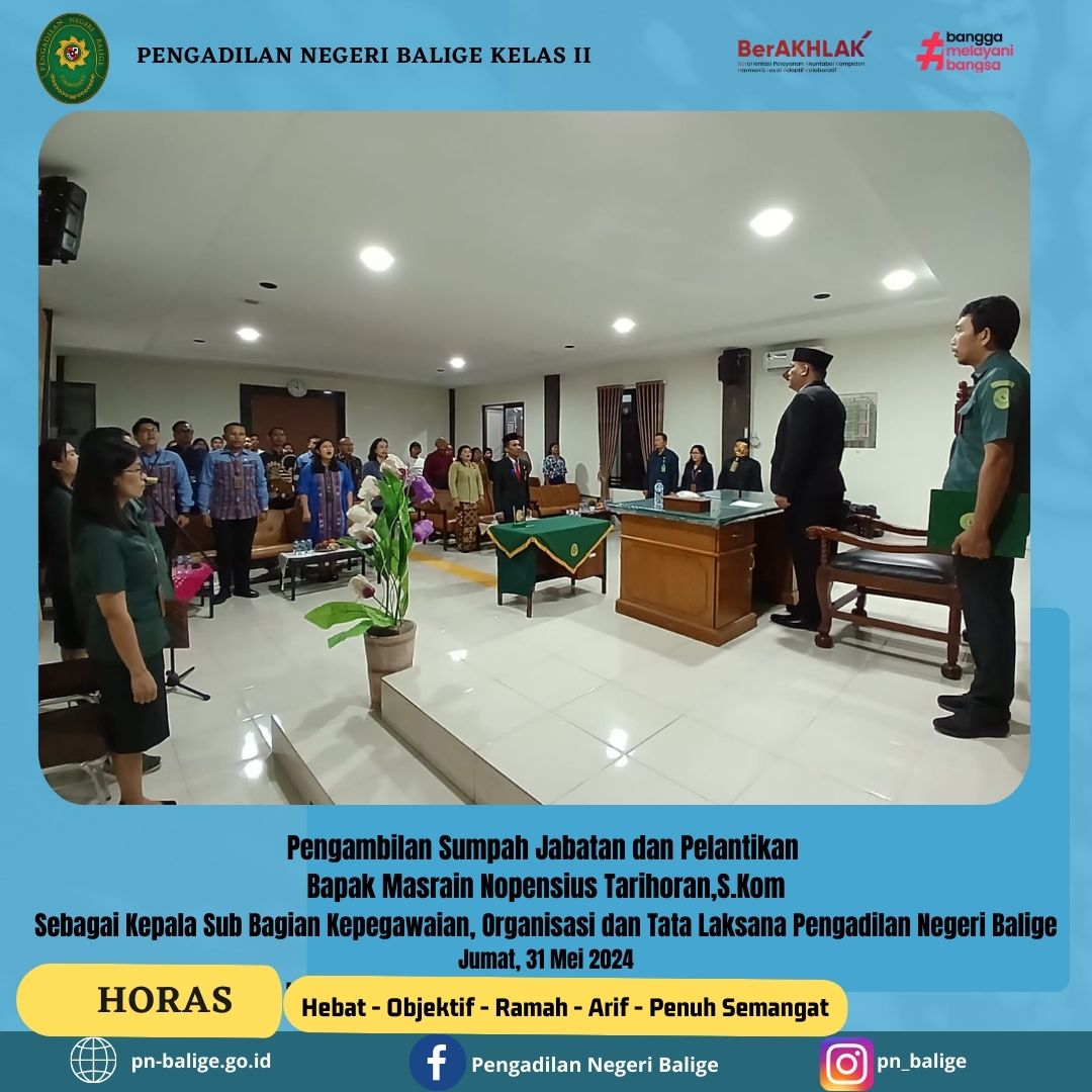 Pengambilan Sumpah Jabatan dan Pelantikan  Bapak Masrain Nopensius Tarihoran,S.Kom